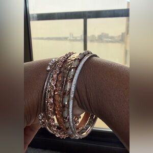 Elegant Rose Gold and Silver Bangle Set